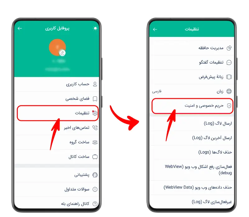 رفتن به تنظیمات و حریم خصوصی برای بستن تماس های بله