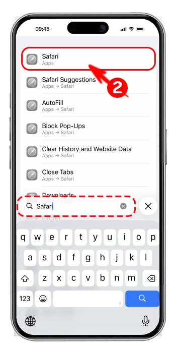 جستجو safari  در تنظیمات آیفون و وارد شدن به تنظیمات آن