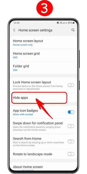 کلیک روی گزینه مخفی کردن برنامه ها یا hide apps برای پنهان کردن ایکون انی کنترل