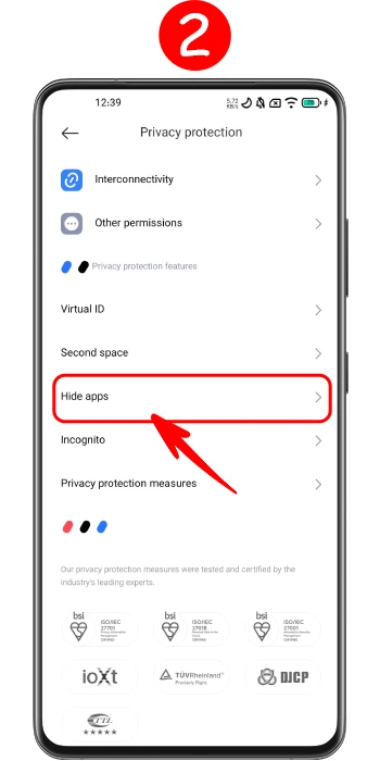 انتخاب گزینه برنامه های پنهان یا hide apps برای پنهان سازی برنامه anycontrol در گوشی شیائومی