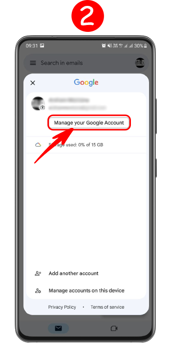 ورود به بخش Manage your Google Account در اندروید برای تغییر ایمیل