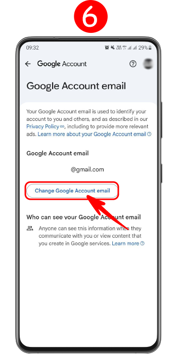 انتخاب دکمه تغییر آدرس جیمیل (Change Google Account email) در آپدیت جدید