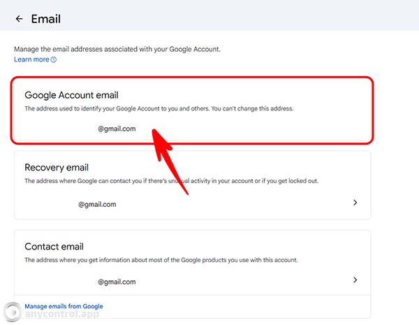 مرحله انتخاب Google Account email برای ثبت آدرس جدید جیمیل در دسکتاپ