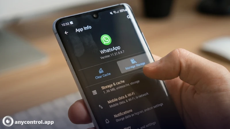 شاشة إعدادات Android توضح عدم وجود خيار Clear Data في بعض الأجهزة الحديثة عند محاولة تسجيل الخروج من WhatsApp Android.