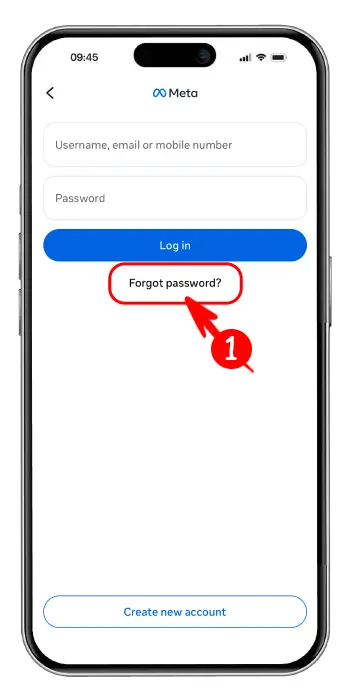 کلیک روی گزینه Forgot password در صفحه ورود برای شروع بازیابی اینستاگرام قبلی با شماره تلفن