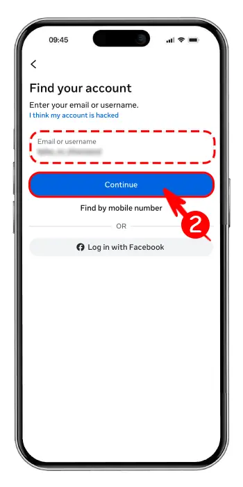 وارد کردن نام کاربری در صفحه Find your account جهت پیدا کردن پیج قدیمی اینستاگرام