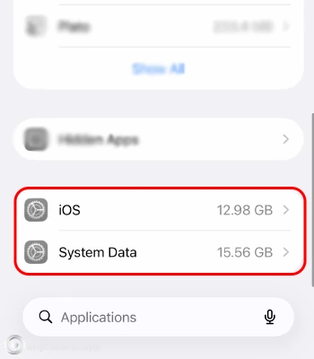 كم تبلغ مساحة iOS و System Data في الآيفون؟