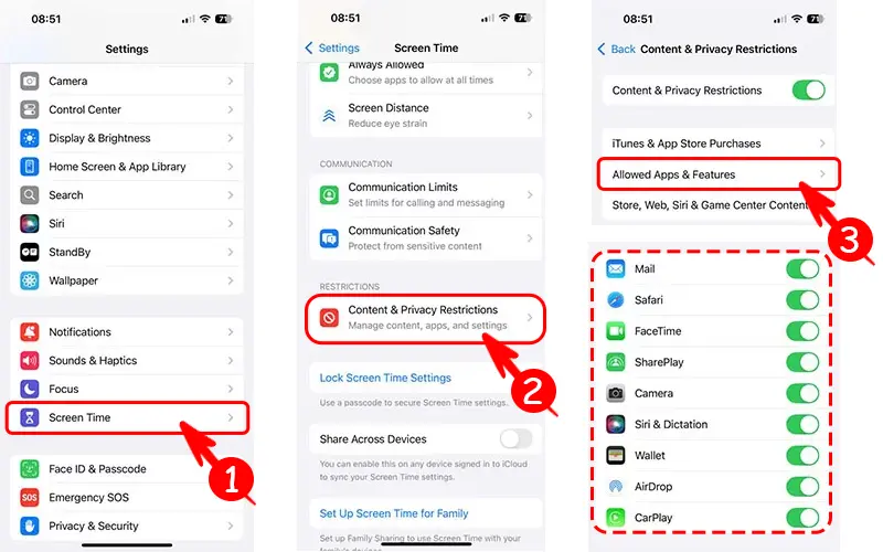 مخفی کردن برنامه های صفحه اصلی آیفون با استفاده از screen time در تنظیمات