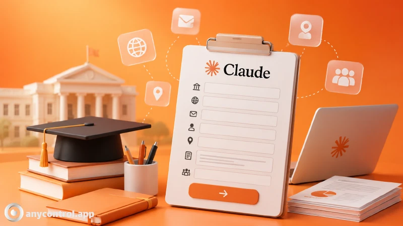 نمایی از مراحل ثبت نام پلن دانشجویی Claude و تکمیل فیلدهای اطلاعات موسسه آموزشی در فرم درخواست Claude for Education شامل نام دانشگاه و آدرس وب‌سایت.
