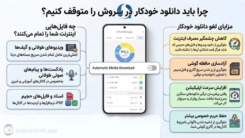تصویر دلایل اینکه چه فایل های اینترنت مارا مصرف میکنند و چرا باید دانلود خودکار سروش را غیرفعال کنیم