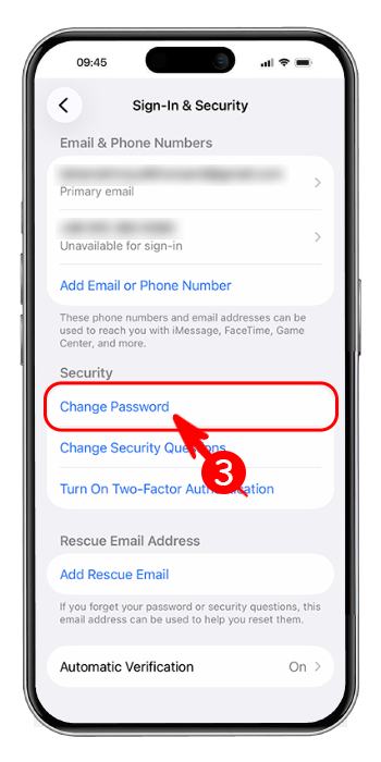 انتخاب گزینه تغییر رمز عبور اپل آیدی در آیفون
