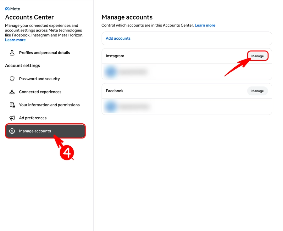 الذهاب إلى إعدادات الحساب لحذف الحساب باستخدام الكمبيوتر.