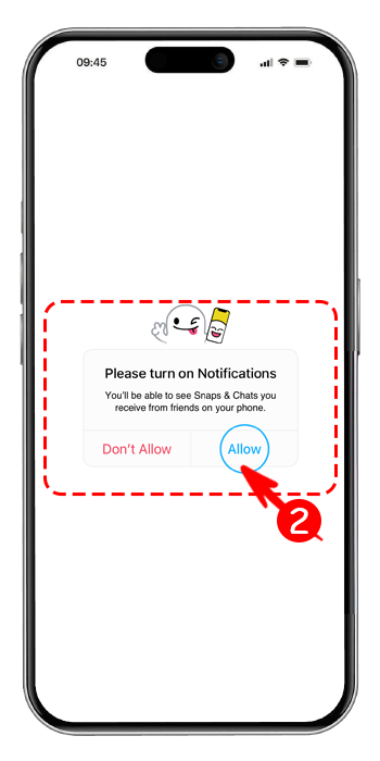 تایید دسترسی اعلان ها برای ادامه مراحل ساخت اکانت اسنپ چت