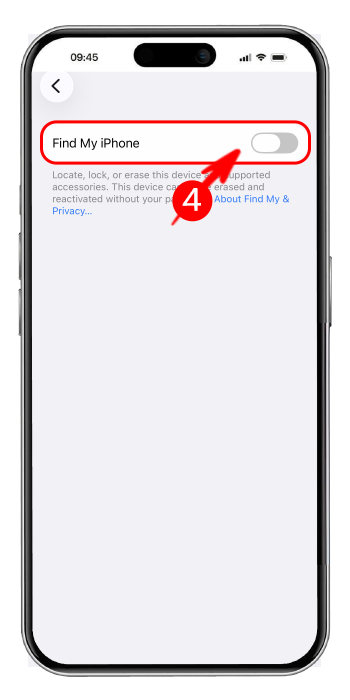 سوئیچ Find My iPhone، با وضعیت خاموش شدن