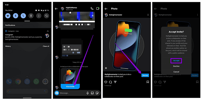 Aceptar o rechazar una solicitud de publicación de colaboración en Instagram