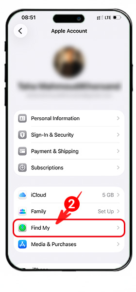 تنظیمات find my iPhon