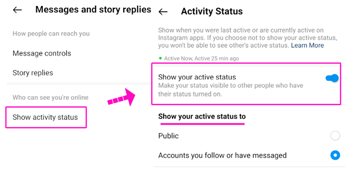 disable active status instagram