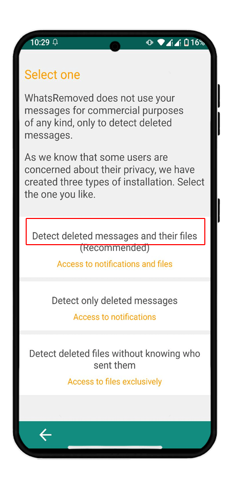إعدادات تطبيق WhatsRemoved للوصول إلى الملفات والرسائل المحذوفة في الواتس