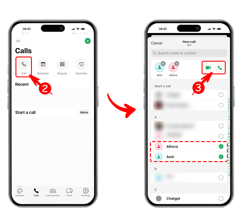 گفتگوی صوتی در گروه واتساپ با مخاطبین