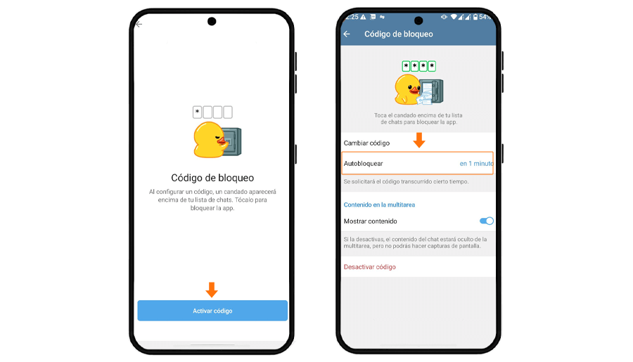 ¿Cómo habilitar el código de acceso para Telegram en Android? es 2