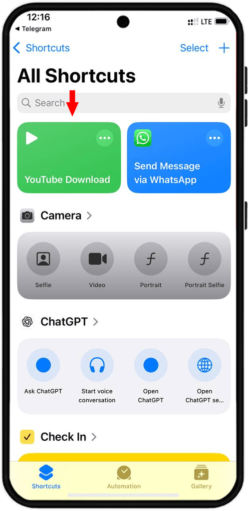 choose YouTube Downloader shortcut