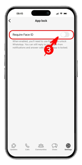 روشن کردن گزینه اپ لاک واتساپ