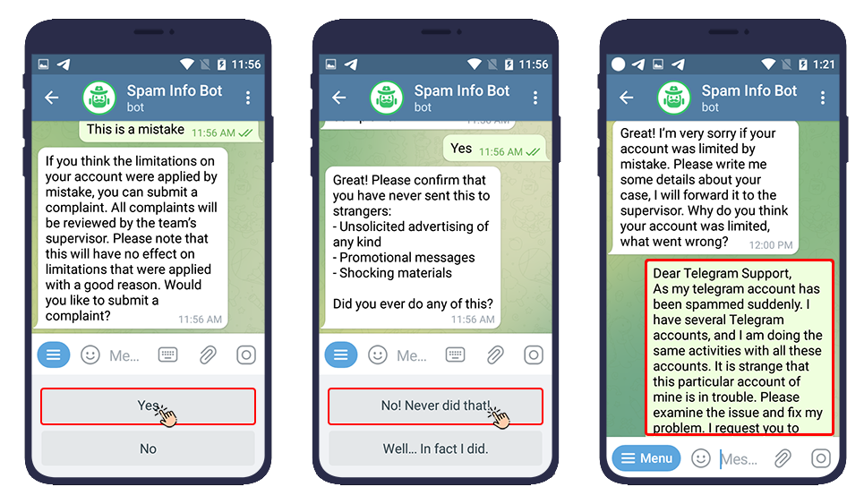 Usando el robot de Telegram spam info