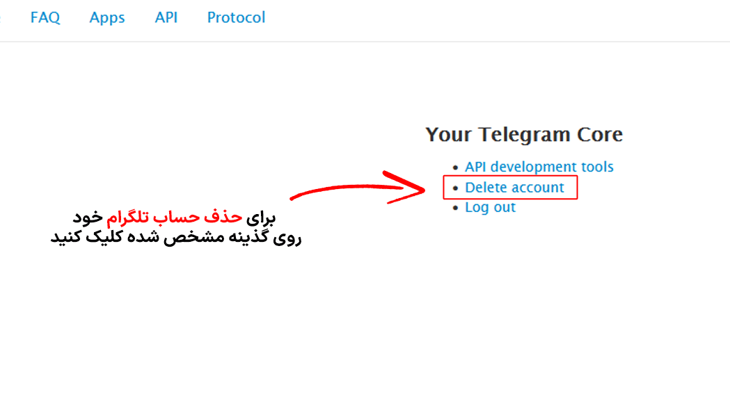 انتخاب گزینه Delete Account