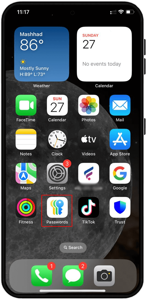 go to passwords app