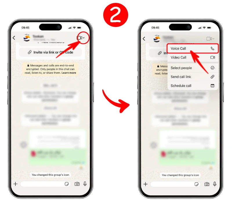 مراحل فعال سازی گفتگو صوتی در گروه واتساپ