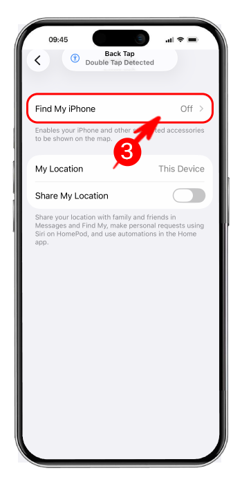 صفحه Find My آیفون با گزینه Find My iPhone مشخص شده برای فعال یا غیرفعال کردن آن