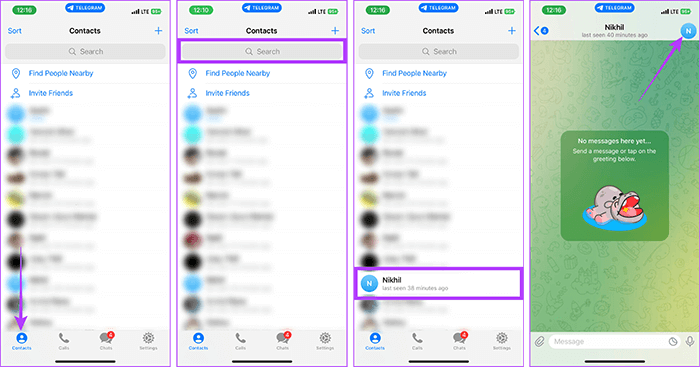 حذف مخاطبین تلگرام در ایفون مرحله اول