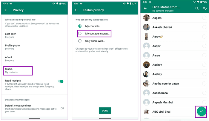 Ocultar historia de WhatsApp en Android