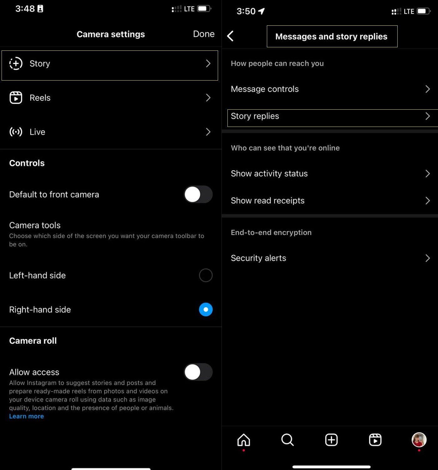 Story Settings for iPhone and Android