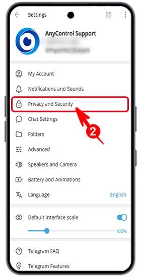 Ajustes de Telegram para acceder a la verificación en dos pasos