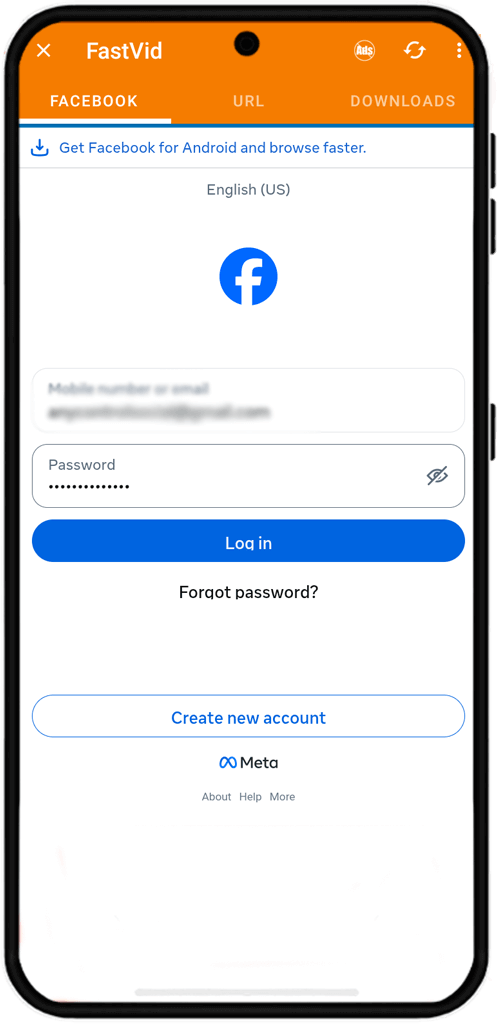 login to video downloader for FaceBook android