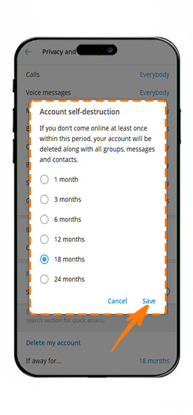 دلیت اکانت تلگرام به صورت زمان دار در اندروید
