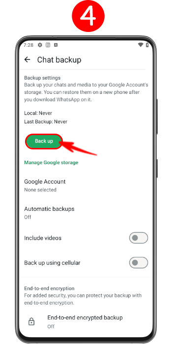 أخذ نسخة احتياطية فورية في واتساب