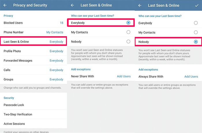 ¿Cómo desactivar el estado activo en Telegram en un teléfono Android? es 2