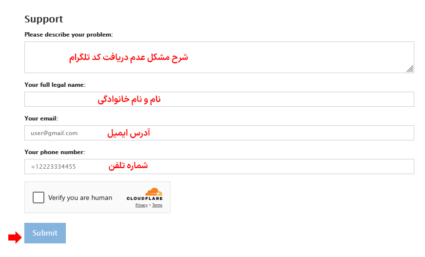 تماس با پشتیبانی تلگرام