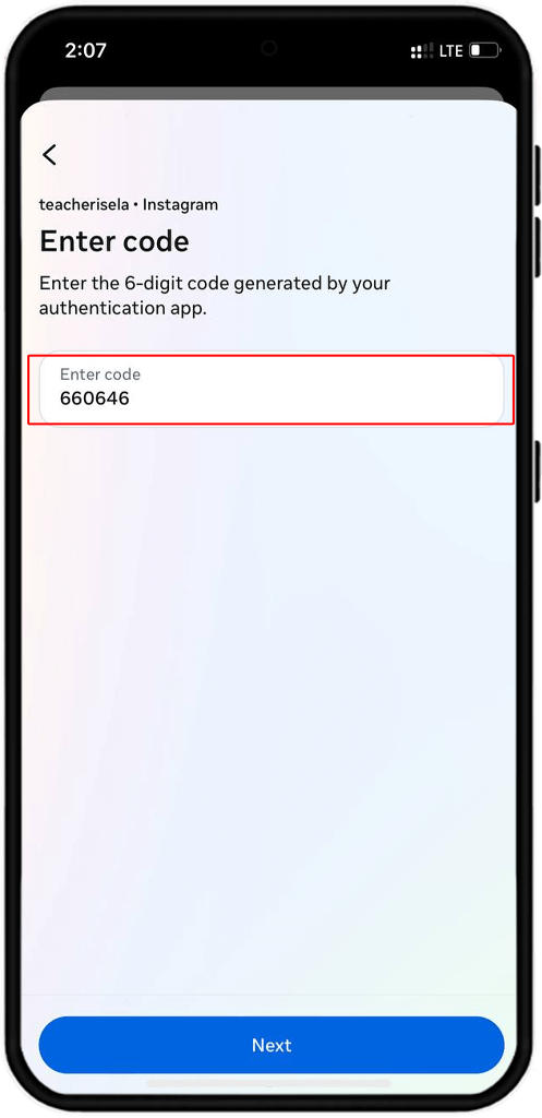 enter authentication code