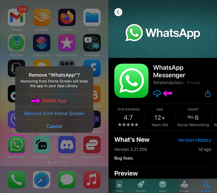 به اپ استور (App Store) مراجعه کنید و آخرین ورژن برنامه واتساپ را دانلود کنید.