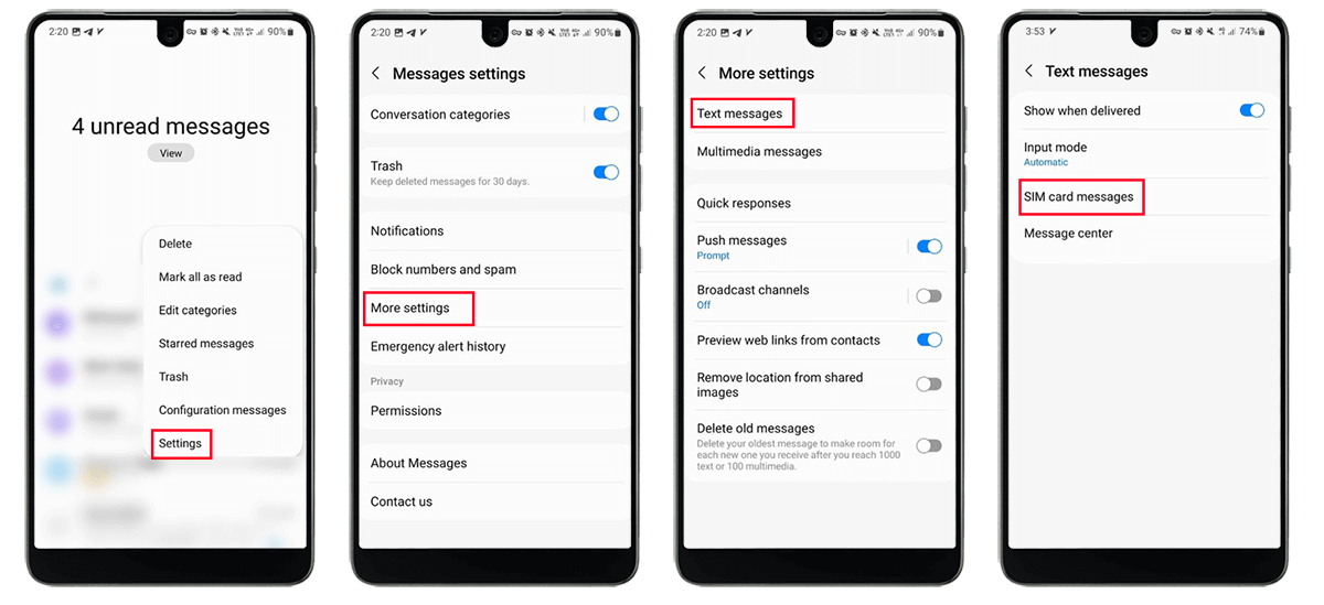 نمایش پیامک های دخیره شده سیمکارت در گوشی جدید