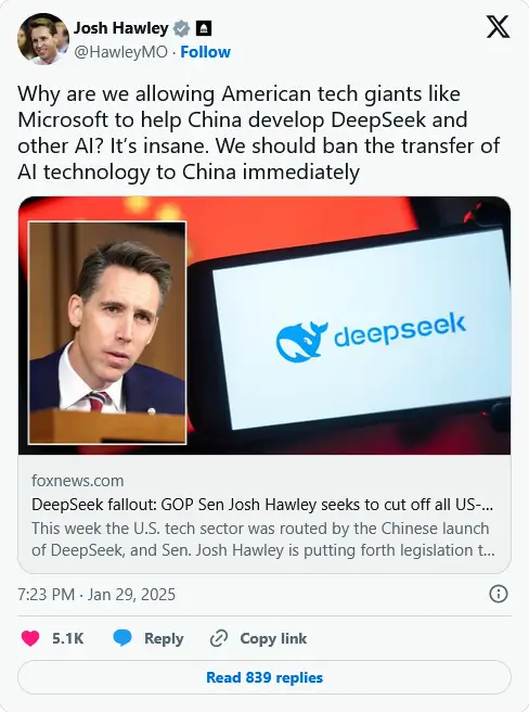 The reason for the U.S. hard stance on DeepSeek AI