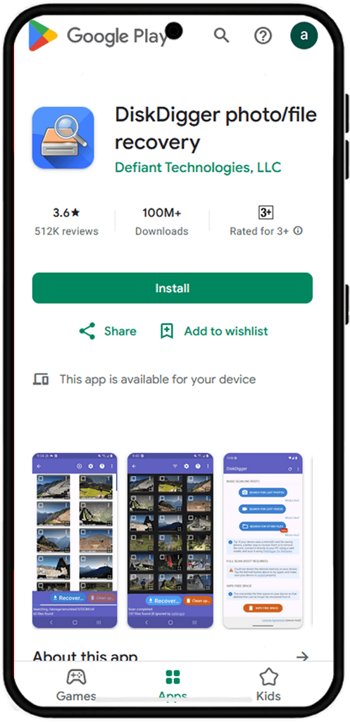 نصب نرم‌ افزار DiskDigger برای بازیابی عکس های حذف شده روبیکا