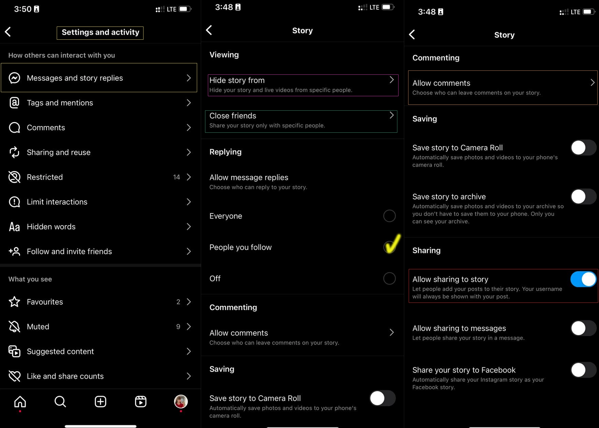 Story Settings for iPhone and Android