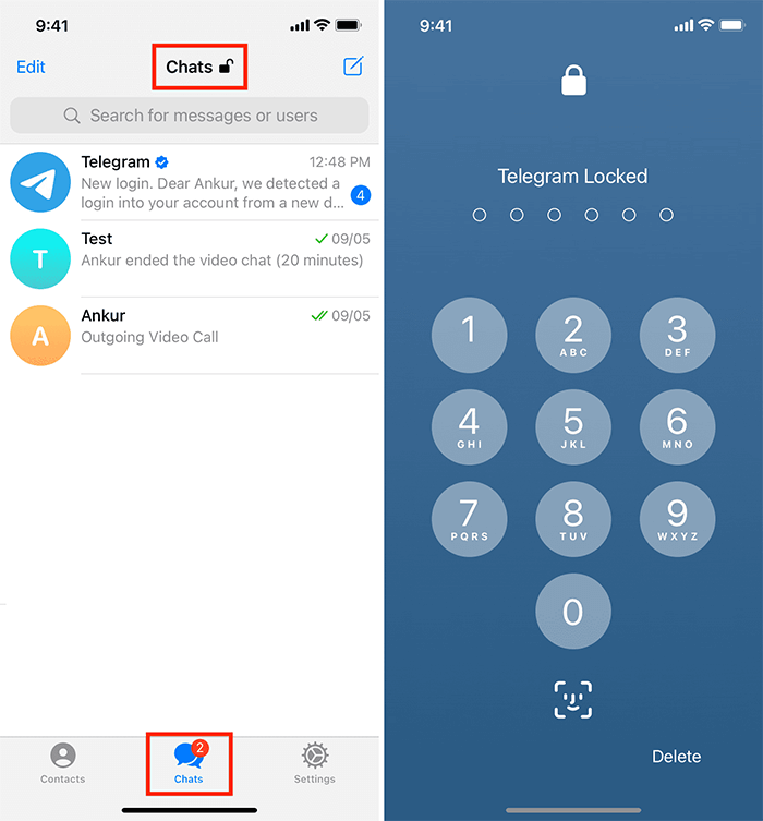 pic2 how to enable password for telegram en