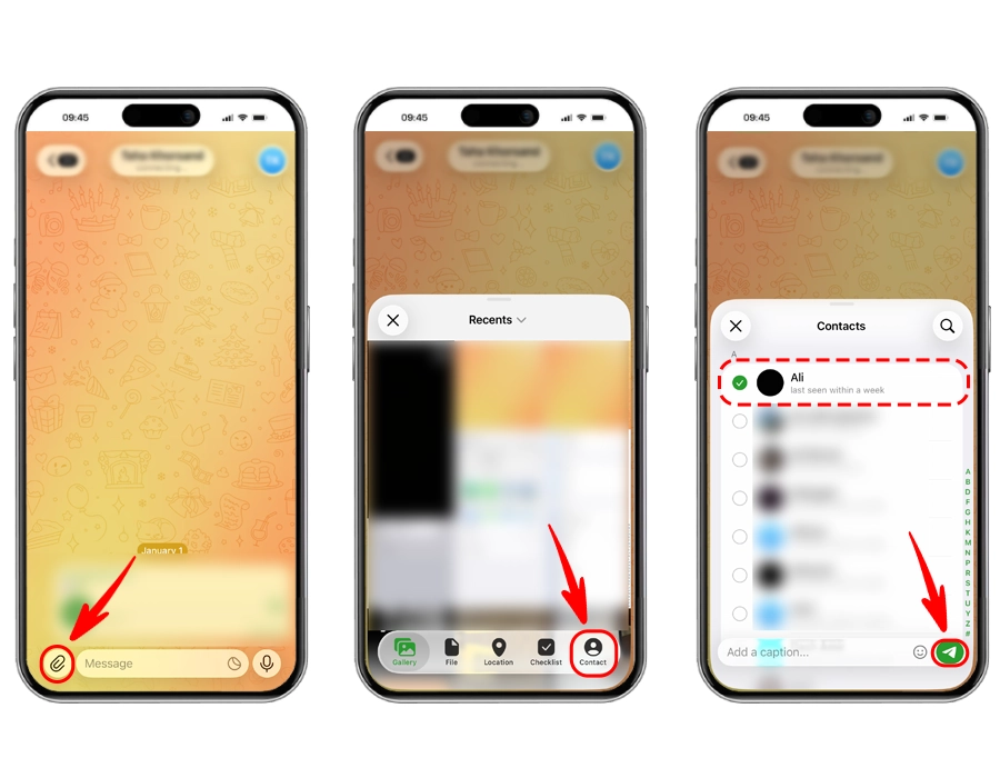 ارسال مخاطبین به گوشی دیگر با استفاده از تلگرام