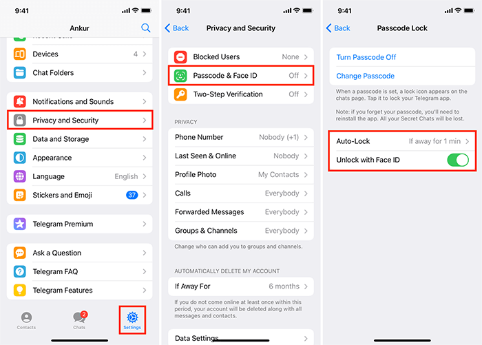 pic1 how to enable passcode on teelgram en