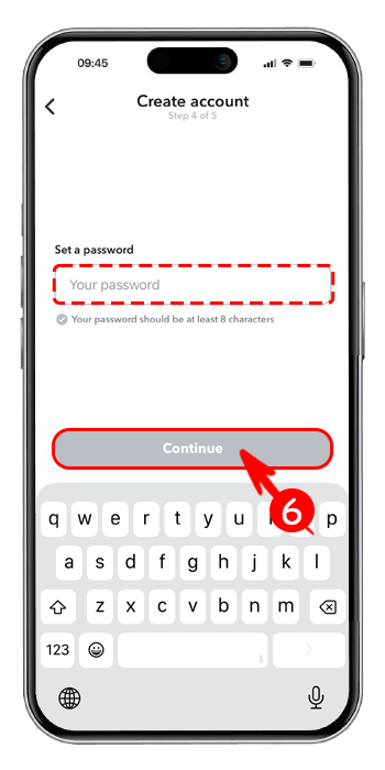 تعیین رمز عبور امن برای تکمیل ساخت اکانت اسنپ چت